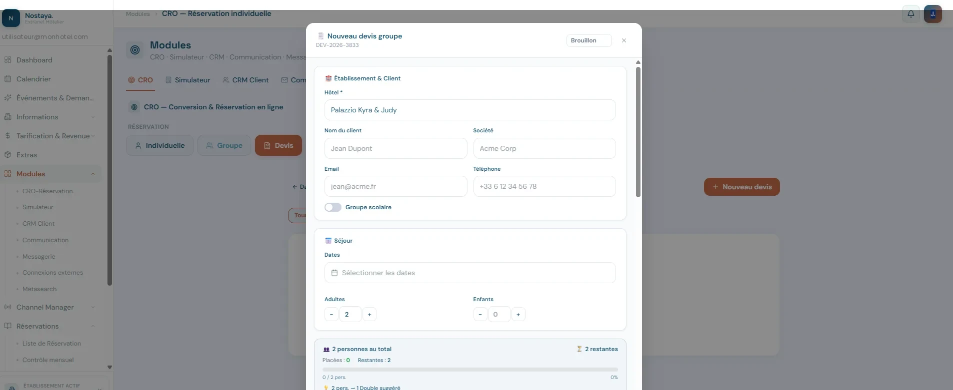 Devis Groupe — Nostaya Back Office Manager