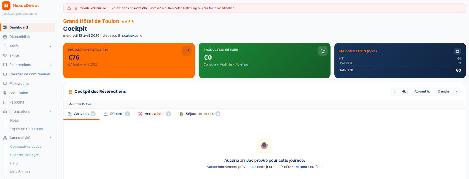 Extranet Nostaya — Dashboard cockpit des réservations